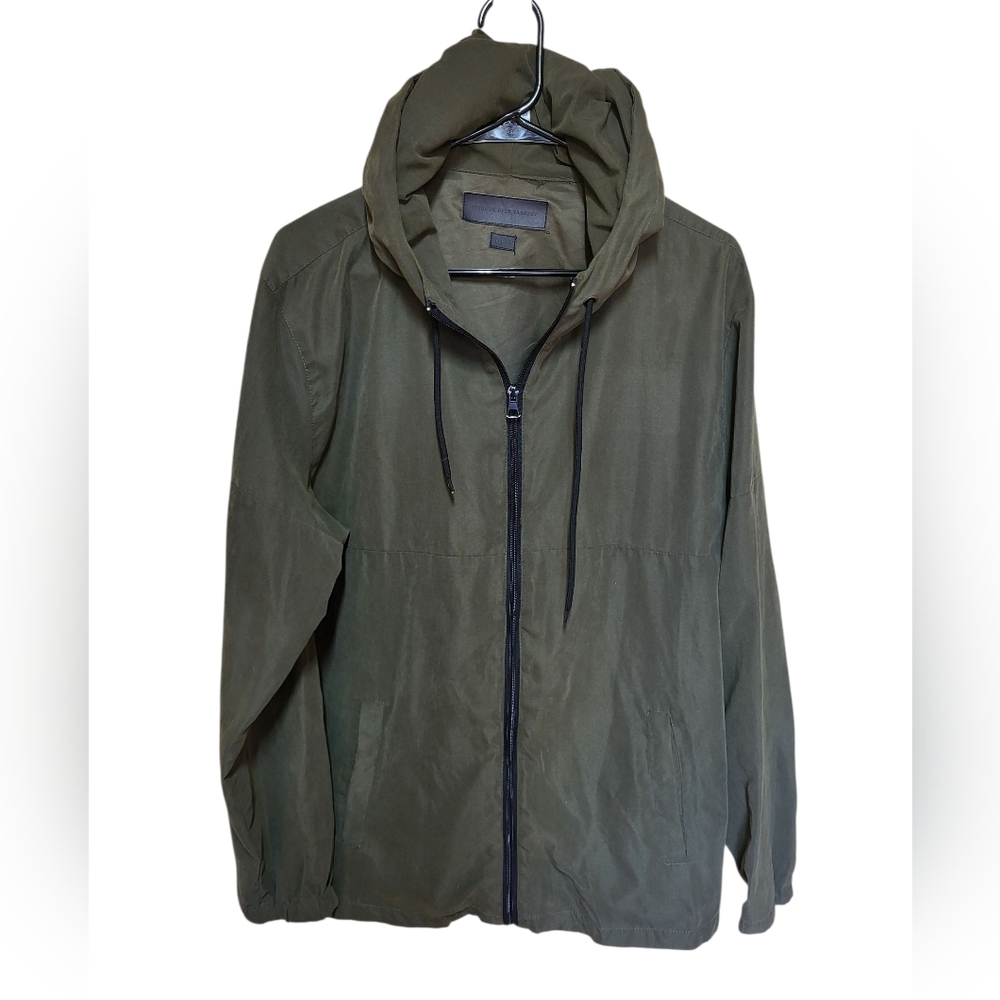 48 Triumph Over Tragedy Olive Green Nylon Full Zip Mens Hoodie Core Jacket, L